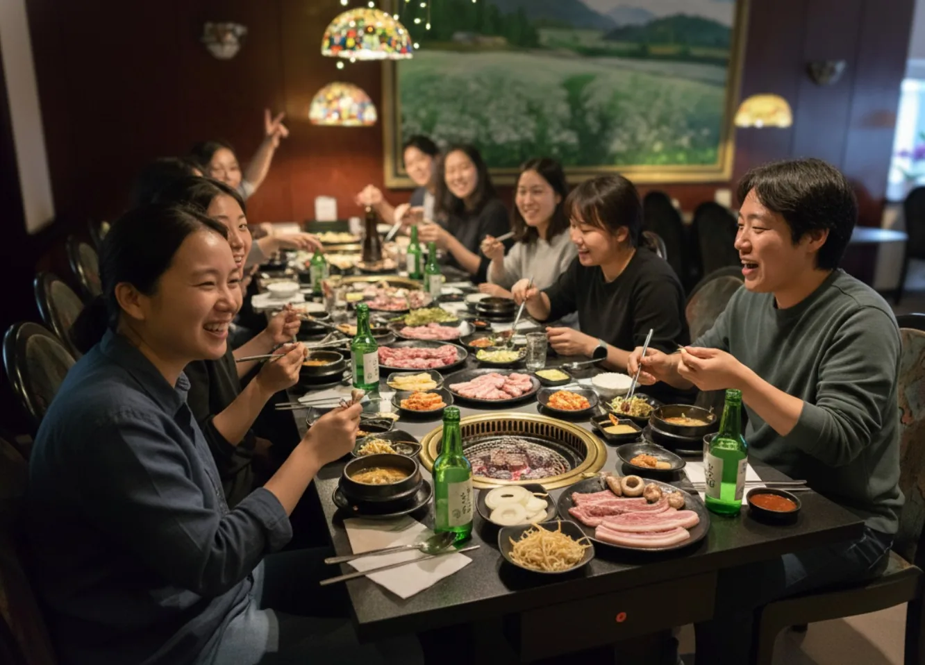Gäste genießen gemeinsam koreanisches BBQ im BULGOGI Restaurant Norderstedt